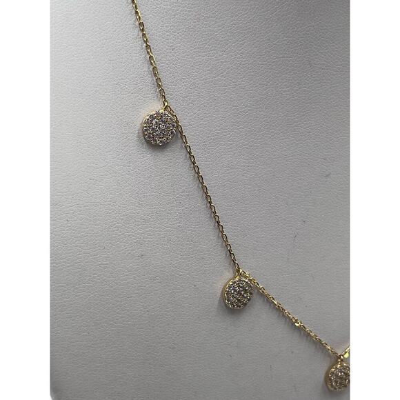 Cubic Zirconia Sterling Silver Vermeil Cluster Disc Dangle Statement Necklace - Picture 6 of 15